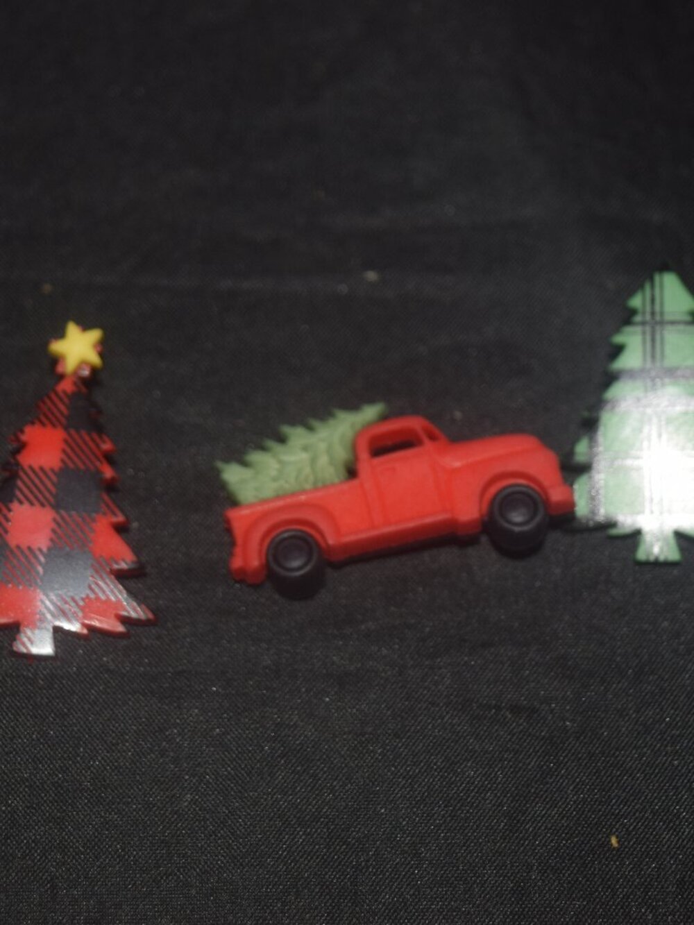 Christmas Red Truck & Buffalo Plaid Tree Novelty Craft Buttons Lot of 3